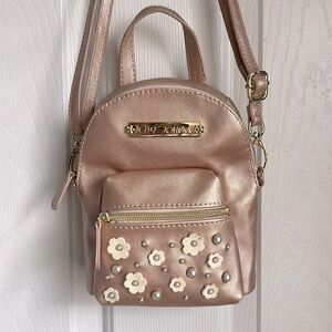 Betsey Johnson - Crossbody Pink Floral Purse with Pearls and Flowers